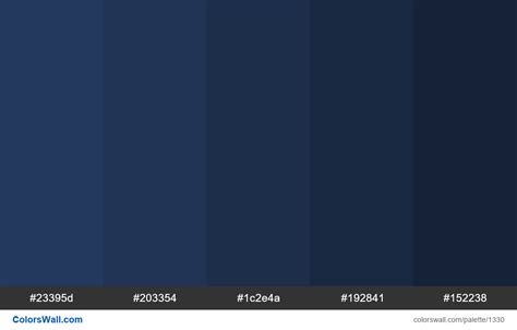 Dark blue shades colours. HEX colors #23395d, #203354, #1c2e4a, #192841, #152238. Brand original ...