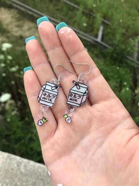 Strawberry Milk earrings kawaii Japanese Pocky Cute Japanese | Etsy