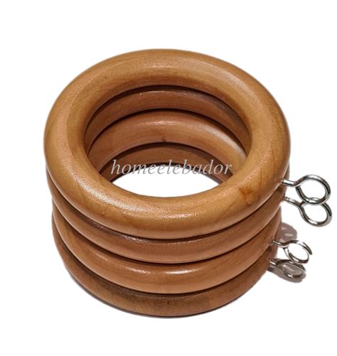Wooden Curtain Rings with Eyes Hooks 45mm For Hanging Heavy Curtains Smooth Ring | eBay