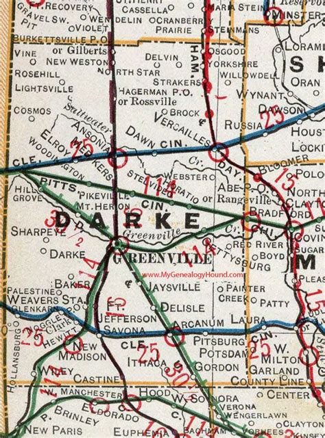 Darke County, Ohio, 1901, Map, Greenville, Ansonia, Versailles, Gettysburg, Arcanum, Pittsburg ...