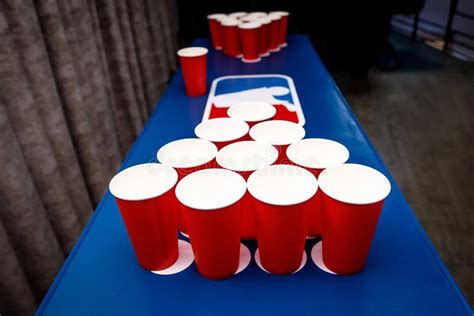 Red cups set for beer pong stock photo. Image of tournament - 176849988