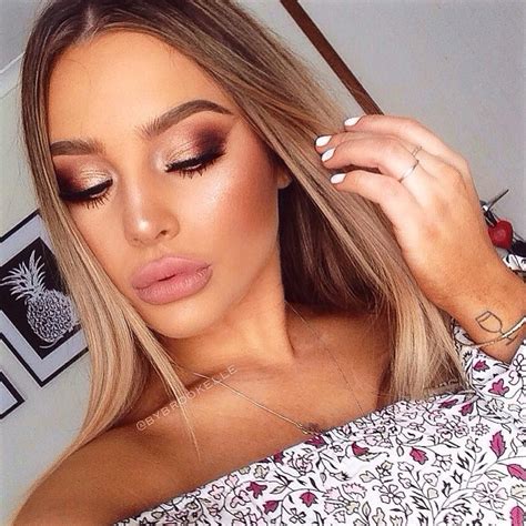 Copper smokey eye. Eyeshadow, blonde hair, off the shoulder top. You can get this look with the ...