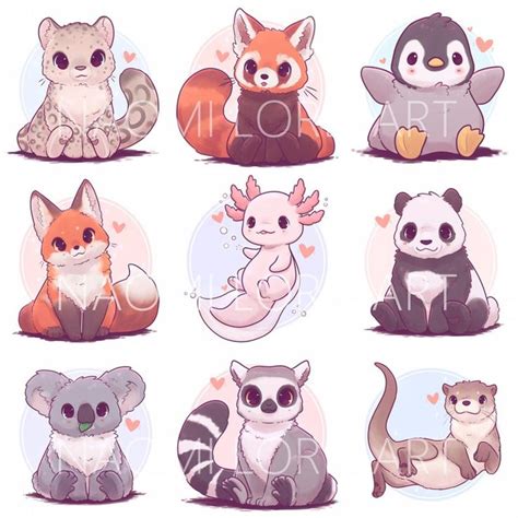 Kawaii Animal Stickers and/or Prints 6x6 or 8x8 | Etsy in 2020 | Cute ...