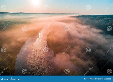 Mist at sunrise, aerial stock photo. Image of river - 165946550