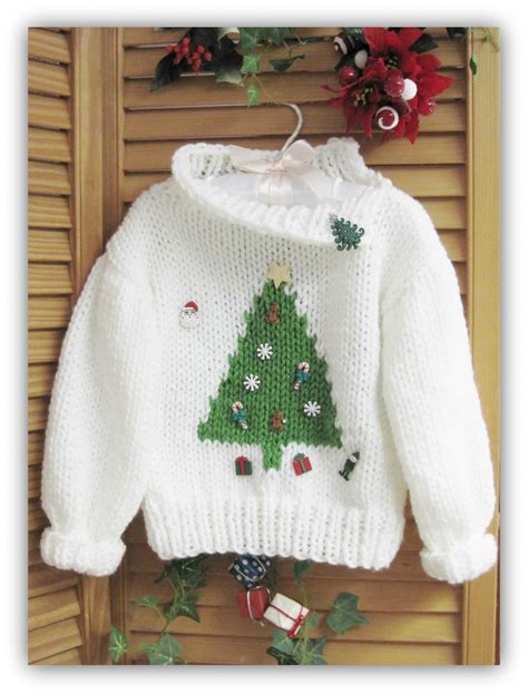 Oh Christmas Tree Boy Or Girl Pullover Knitted Pattern Child Sizes Ages 3-8 on Luulla