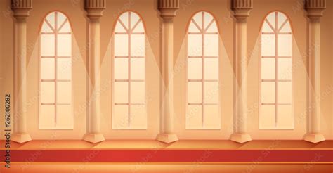 beautiful cartoon hall of a castle with a carpet, vector illustration ...