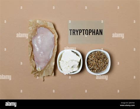 Tryptophan rich foods. Natural sources of tryptophan are chicken fillet ...