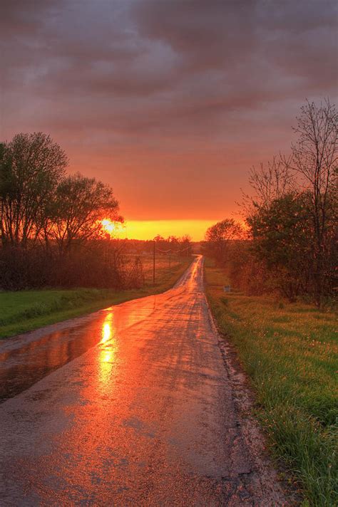 Orange Sunset Glow On Wet Country Roads Photograph by Matt Champlin | Fine Art America