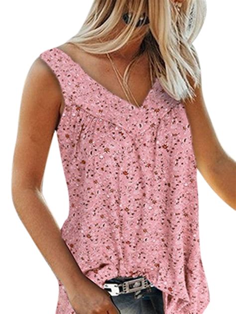 S-7XL Women Sleeveless Tunic Baggy Casual Vest Swing Summer Tank Top Blouse Ladies Summer Floral ...