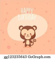880 Monkey Cartoon And Happy Birthday Vector Design Clip Art | Royalty Free - GoGraph