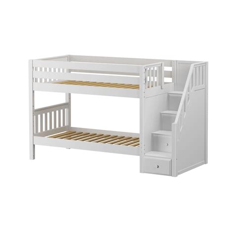 Twin XL Low Bunk Bed with Stairs - Natural Slat in 2021 | Low bunk beds, Bunk beds, Kids bunk beds