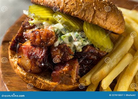 Homemade Smoked Burnt Ends BBQ Sandwich Stock Image - Image of ...