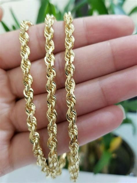 Real 14kt Gold Rope Chain 5mm 18"-26" SOLID 14K Yellow Gold Necklace ...