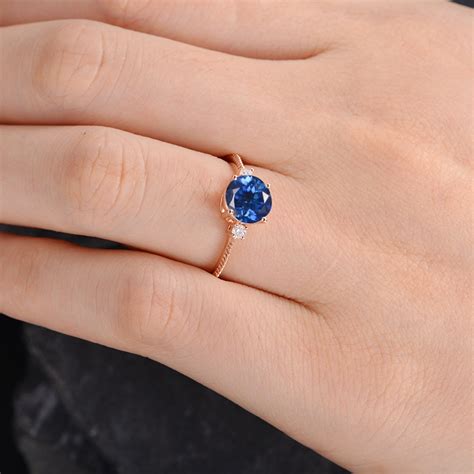 Solitaire Sapphire Engagement Ring Rose Gold Three Stone 3 - Etsy