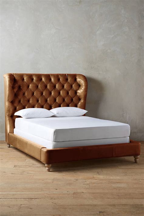 Tufted Wingback Bed | Leather bed frame, Leather bed, Brown leather bed