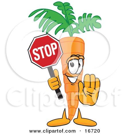 Clipart Picture of an Orange Carrot Mascot Cartoon Character Holding a Stop Sign by Mascot ...