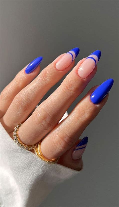 40 Cute & Coloured French Tip Nails : Royal Blue Double French Almond Nails | Blue nails, French ...