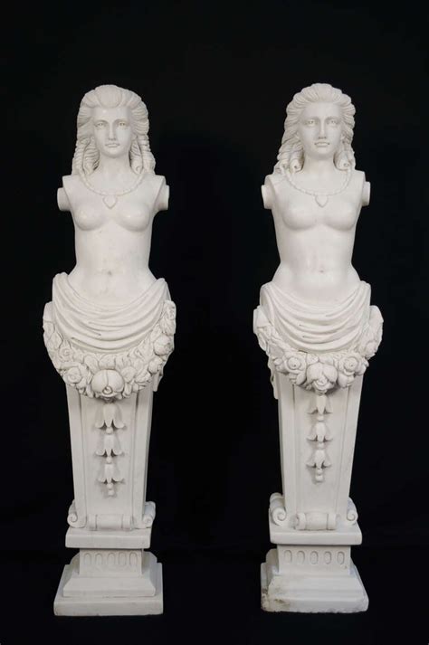 Pair of 39" Tall Hand Carved Marble Greek Female Maiden Mantle Statues For Sale at 1stdibs