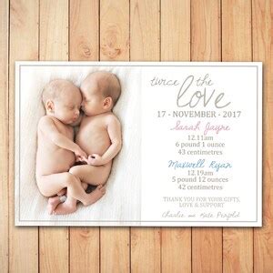 Twins Birth Announcement Card Twins Photo Card Polka Dot | Etsy