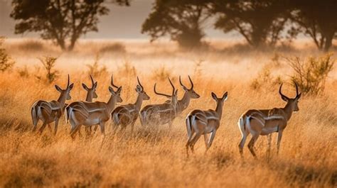 Premium Photo | There are many antelope standing in the tall grass ...