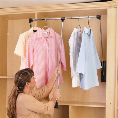 Lift/pull Down Closet Rod,Adjustable Width Clothing Rack Wardrobe Clothes Hanging Rail For Soft ...