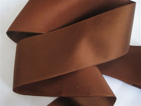 Vintage 30s rayon Medium brown fabric satin ribbon trim 2 inch wide | Antique Ribbon