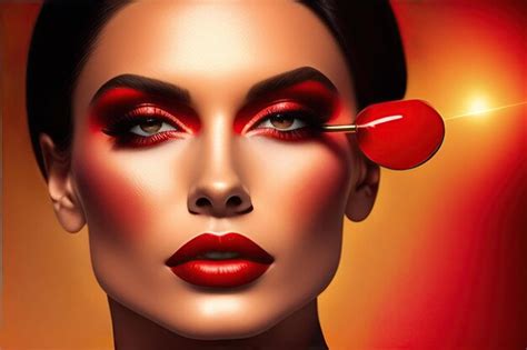 Premium AI Image | Ruby red lipstick on golden background Beauty makeup ...