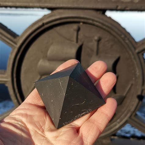 Black Shungite pyramid 5 cm middle size | Natural shungite stone