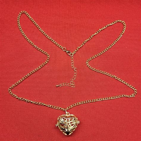 Gold Filigree Heart Locket Chain Necklace Puffy Heart… - Gem