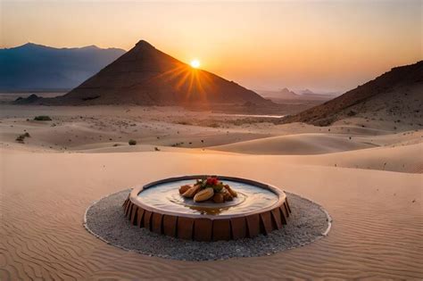 Premium Photo | A hot tub in the desert at sunset