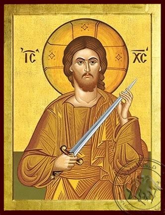 Christ with Sword Cutting Sin - Byzantine Icon | OramaWorld.com