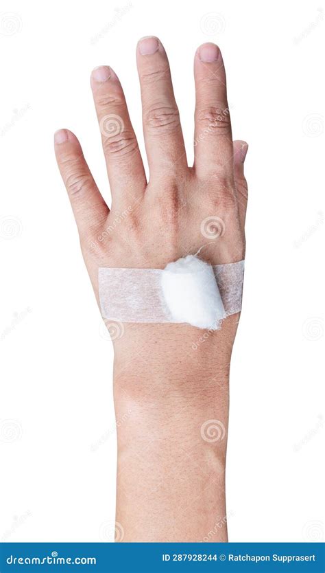 Woman Had Wound on Her Hand with Bandage Covered Isolated on White Background with Clipping Path ...