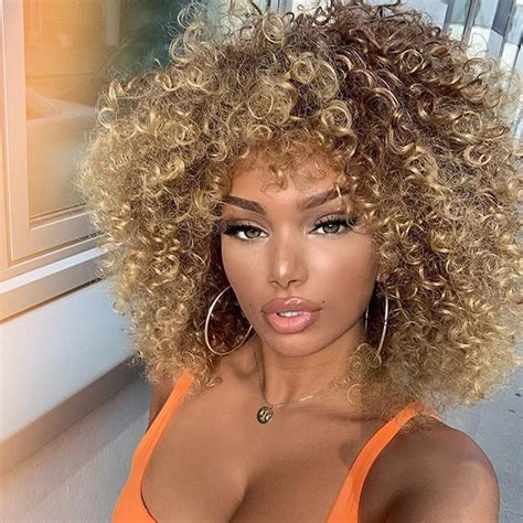 Buy Xinran 14 inch Blonde Curly Wigs 70s, Kinky Brown Mixd Blonde Afro Wigs for Black Women ...