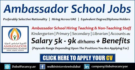 Ambassador School Sharjah Dubai Jobs for Teaching & Non Teaching Staff