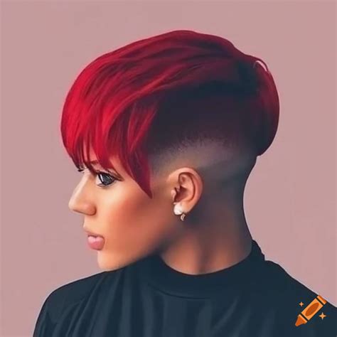 Red to black high-top fade hairstyle in a non-binary and androgynous style on Craiyon