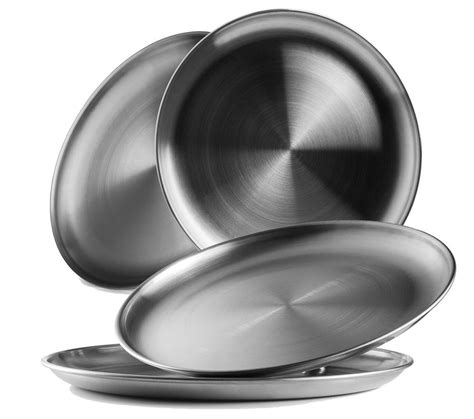 Reusable Brushed Metal 18/8 Dinner Plates- Vintage Quality 304 Stainless Steel Silver Color ...