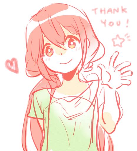 Thank you!, text, anime girl, red hair, waving, gif; Anime Hand Wave ...