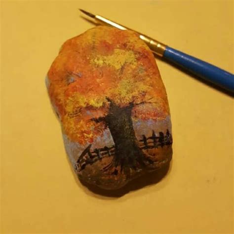 Hand Painted Tree Rock Craft