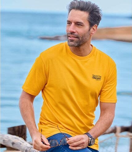 Pack of 4 Men's Yachting T-Shirts - Yellow White Coral Navy | Atlas For Men