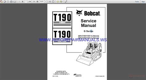 Bobcat T190 Service Manual SN 519311001 - SN 519411001 | Auto Repair ...