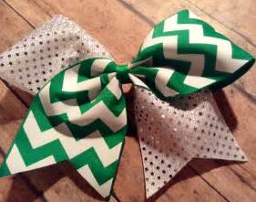 Kelly green Chevron and silver sparkle fabric cheer bow - $8 - find me on Facebook! | Cheer bows ...