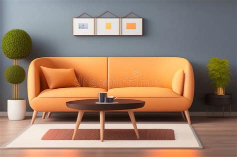 Modern Living Room with Furniture Stock Illustration - Illustration of ...