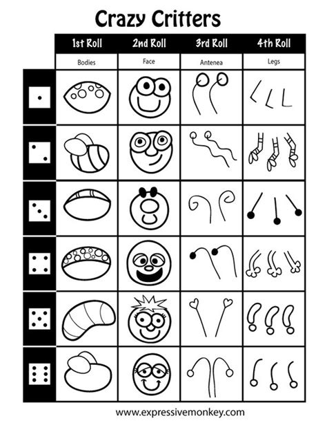 Dice Drawing Sheets--Bugs (With images) | Art classroom, Homeschool art, Art sub plans