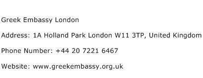 Greek Embassy London Address, Contact Number of Greek Embassy London