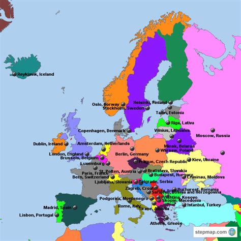 StepMap - Capitals Of Europe - Landkarte für Europe