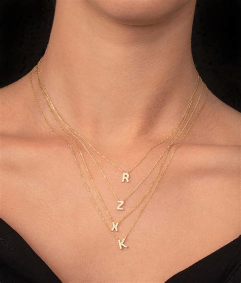 14k Solid Gold Initial Necklace Initial Necklace - Etsy