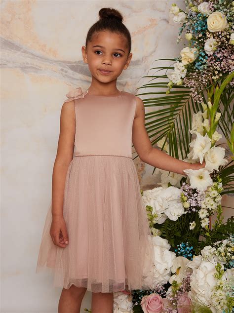 Girls 3D Floral Tulle Skirt Flower Girl Dress in Champagne – Chi Chi London