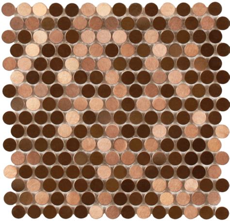 Penny Round - Copper Brushed | Maniscalco | Metal tile, Penny round mosaic, Penny round