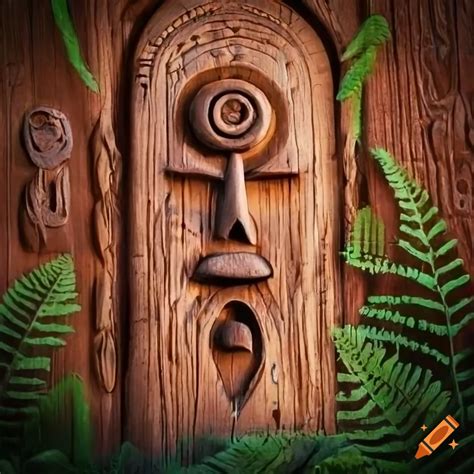 Carved african symbols on an adobe door