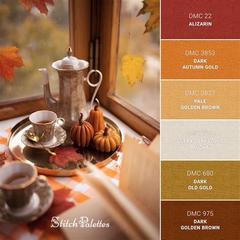 Tea Time In Fall - Embroidery Color Palette (With Thread Codes)